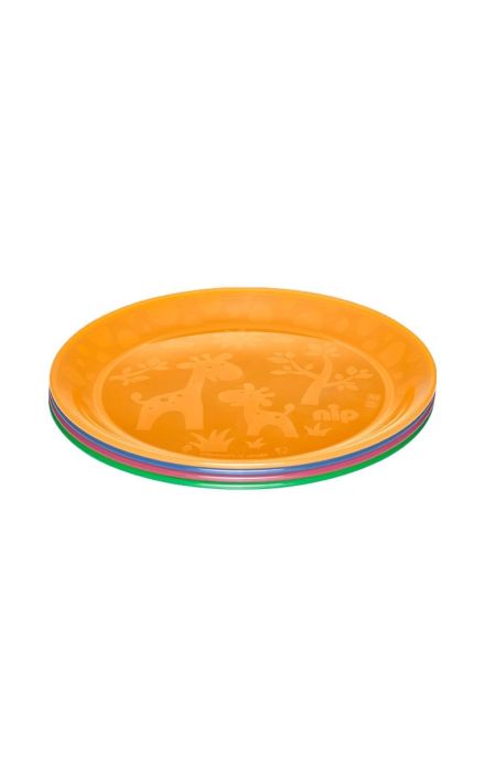 Set 4 farfurii intinse colorate pentru bebelusi si copii, diametru 19 cm, fara BPA, 6 luni+, Nip 37062 Multicolor