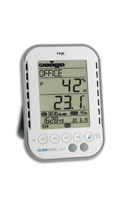 Termo-higrometru profesional cu functie de inregistrare a datelor tip Data Logger, KLIMALOGG PRO TFA 30.3039.IT Alb
