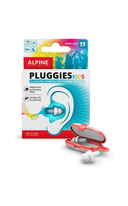 Dopuri de urechi antifonice reutilizabile pentru copii 3-12 ani, transparente, protectie zgomote SNR 25, previn patrunderea apei in ureche, ALPINE Pluggies Kids ALP23541 