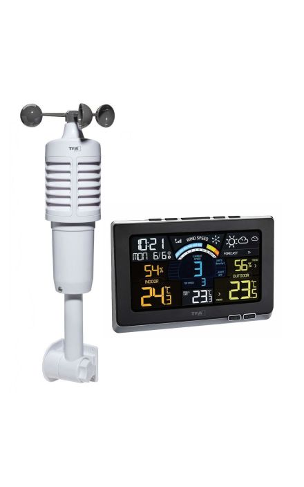 Statie meteo digitala Spring Breeze cu senzor extern wireless de temperatura, umiditate, viteza vant TFA 35.1140.01 Negru
