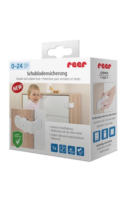 Siguranta pentru blocare sertare si usi de dulapuri REER 71050 Alb