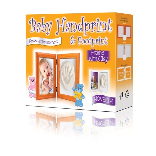 Baby HandPrint - Kit mulaj Memory Frame, Cu rama foto 13x18 cm, Non-toxic, Conform cu standardul european de siguranta EN 71-3:2019, Alb Alb