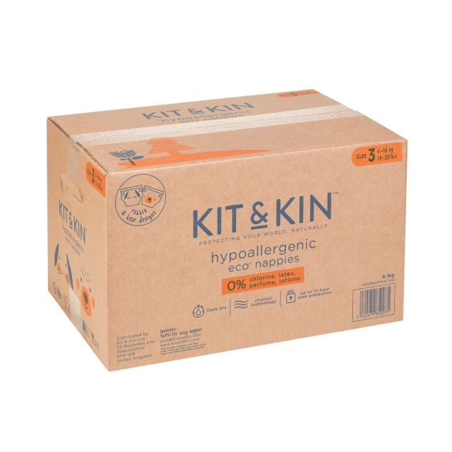 Scutece Hipoalergenice Eco Kit&Kin, Marimea 3, 6-10 kg , 128 buc Alb
