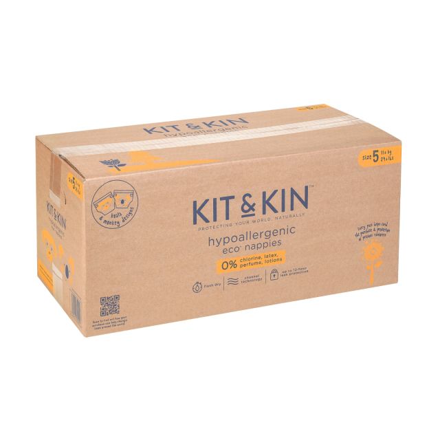 Scutece Hipoalergenice Eco Kit&Kin, Marimea 5, 11 kg+ , 112 buc Alb