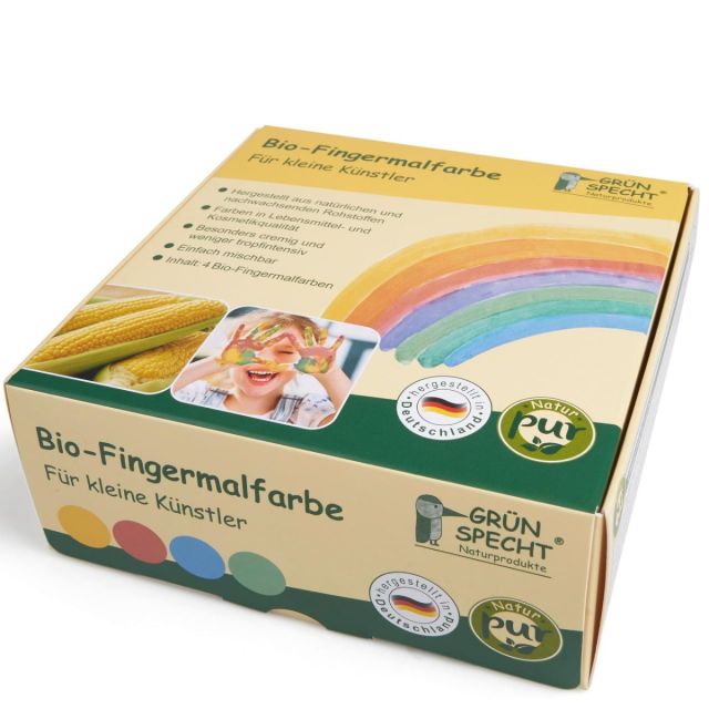 Set 4 culori vopsea organica pentru degete, pentru copii, 2 ani+, pentru pictat direct cu palma sau talpa Multicolor