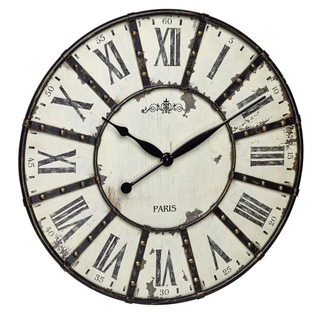 Ceas de perete VINTAGE XXL cu aplicatii din metal, analog, cifre romane, alb, TFA 60.3039.02 Alb