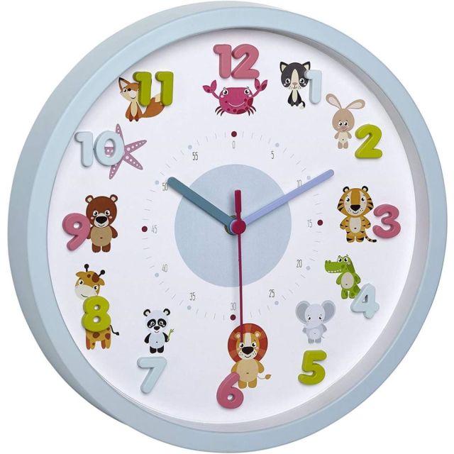 Ceas de perete pentru copii, silentios, cu animale si cifre 3D, TFA Little Animals Multicolor