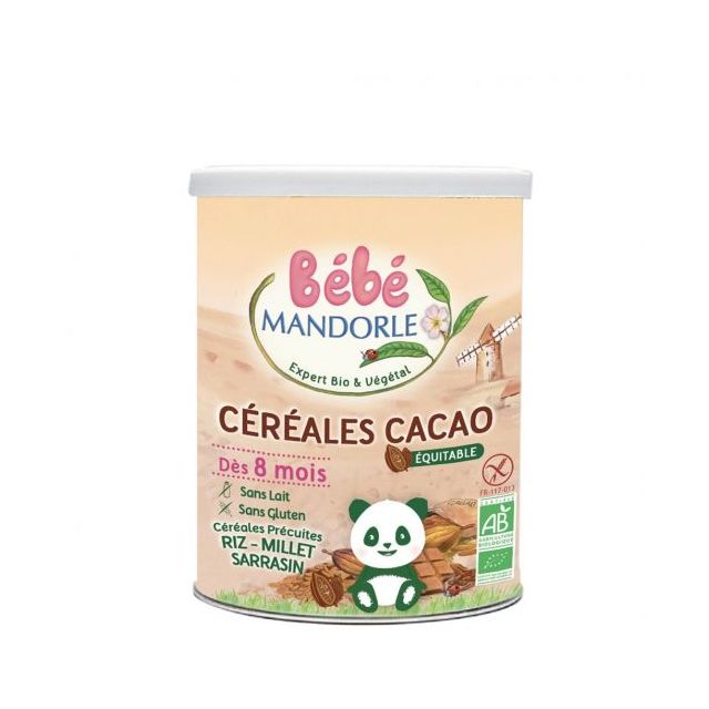  3760030723450_50 Cereale cu cacao bio pentru bebelusi incepand de la 8 luni 400g Bebe Mandorle 