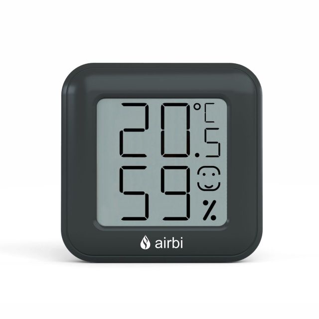 Termometru si higrometru digital de camera, ecran LCD, memorie, suport expandabil cu magnet, negru, AirBi SMILE BI1041 Black