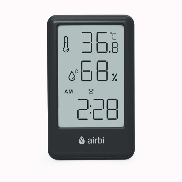 Termometru si higrometru digital de camera, ceas cu alarma, memorie, suport expandabil, negru, AirBi FRAME BI1050 Black